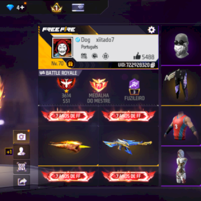 🔥 CONTA FREE FIRE NÍVEL 70 – RARA E COMPLETA 🔥