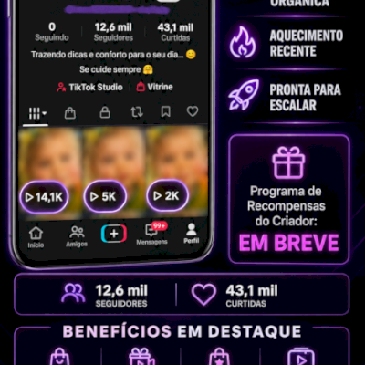Conta TikTok+12,6k seguidores com Shop Ativo, 100% de Crescimento Orgânico