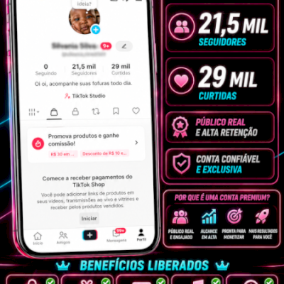 Conta TikTok Shop Premium +21,5K de seguidores, Vitrine Ativa + Alto Engajamento