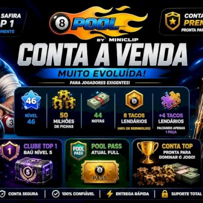 🎱 Conta 8 Ball Pool Lv46 | 50M de Fichas | 8 Tacos Lendários | Pool Pass Full