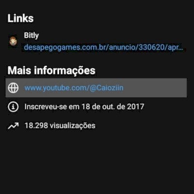 Conta no YouTube com quase 200 inscritos