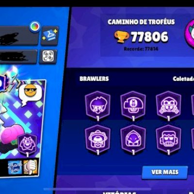 CONTA FULL 77k TROFÉUS TODOS OS BRAWLERS COM poder 11, todos os bufies,