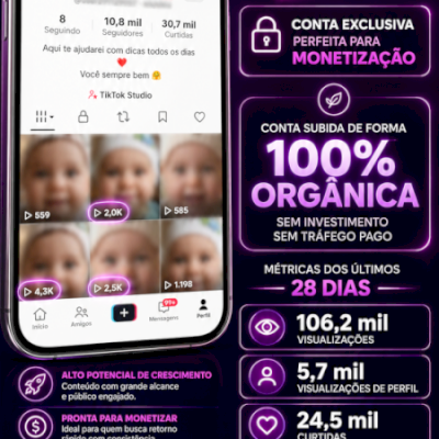 Conta TikTok Monetizada+de 10,8K Seguidores 100% Orgânica+Benefícios Adicionais