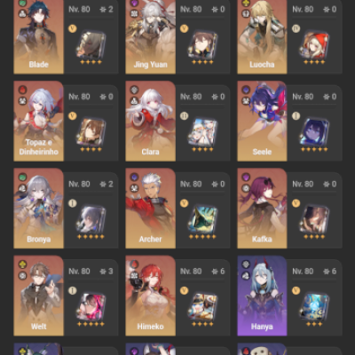 Conta Honkai: Star Rail com 32 personagens 5, 18 Eidolons 5 e 24 Cones de Luz 5