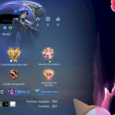 Conta Mobile Legends + Rank Glória Mítica 75 star + 49 Hérois + 23 skins