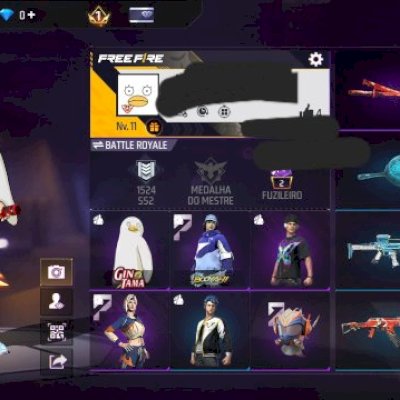 CONTA FREE FIRE NIVEL 11 + SKIN ELISABETH (GINTAMA) + 4 SKINS + GELO + KATANA