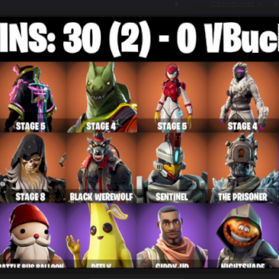 conta rara, s5 Com 30 SKINS LYNX/VEGA/ONESIE/SKULL RANGER/EMBER/TRIBAL-atemporal