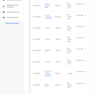 Epic games com conta fortnite e vários jogos 150 reais gastos