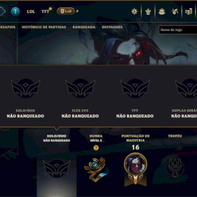Unranked lv 17 com 35 Champs e 4 Skins + 700 RP