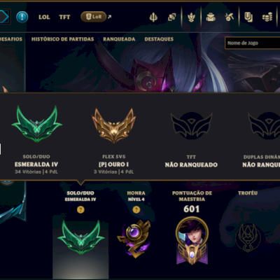 Esmeralda 4 com TODOS os Champs e 102 Skins +8 Vitoriosas ( ADC / MID / SUP )