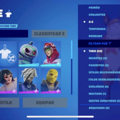 Vendo conta do Fortnite com 23 skins,22 mochilas 24 picaretas,56 emotes etc
