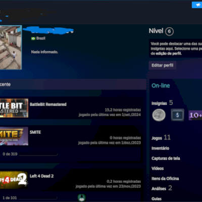 CONTA STEAM COM 11 JOGOS, NÍVEL 6, 5 ANOS DE SERVIÇO