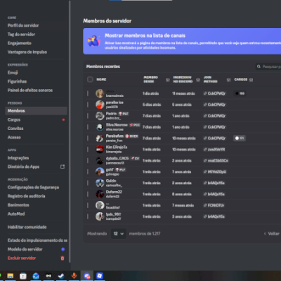 DISCORD COM 1,217 MEMBROS / ATIVOS MAIS DE 100 / POSSE