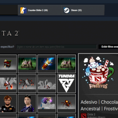 Conta DIVINE 5 no DOTA2, com varios arcanos e persona. Conta steam com 228 jogos