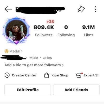 CONTA KWAI 809.4K DE SEGUIDORES E 9.1M DE CURTIDAS