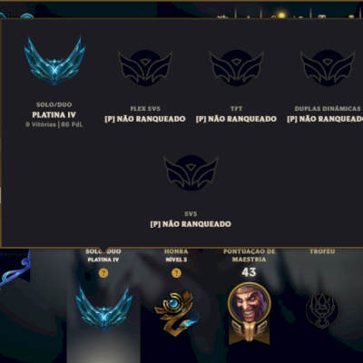 Platina 4 com 45 Champs e 53 Skins +2750 RP