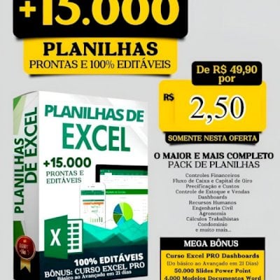 Super Pack +15.000 Planilhas Prontas Editáveis + Bônus