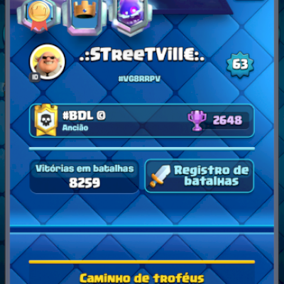 Conta nivel 63desde 2016. Contendo 38 cartas nivel MAX, 72 Nivel 14 e 8 nivel 13