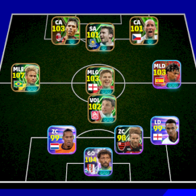 Conta efootball com Neymar 2014 107, Vozinha 104 e Gerrard 103