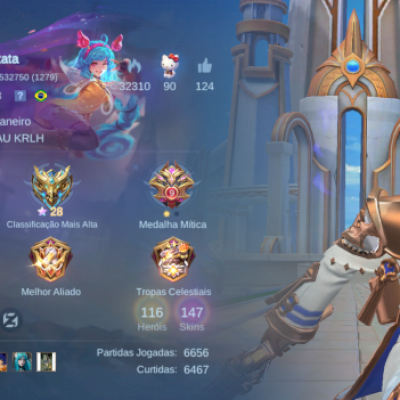 Conta épico, todos os emblemas, skin stun do chou, skin kof Karina, skin lightbo