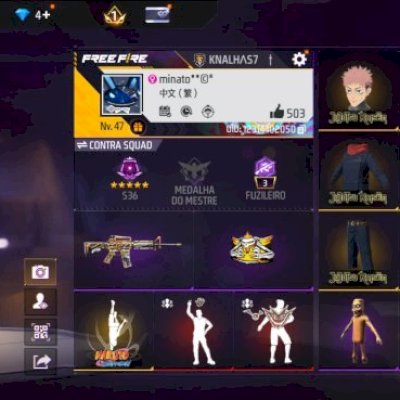 Conta nível 47 , 500 like, Madara,Minato,águia branca