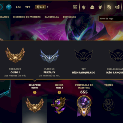 Ouro 1 com TODOS os Champs e 151 Skins ( SUP / TOP / ADC ) ( Nivel 483 )