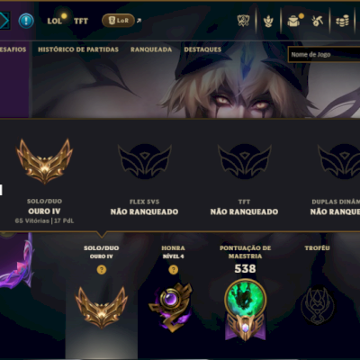 Ouro 4 com TODOS os Champs e 218 Skins ( MAIN SUP )