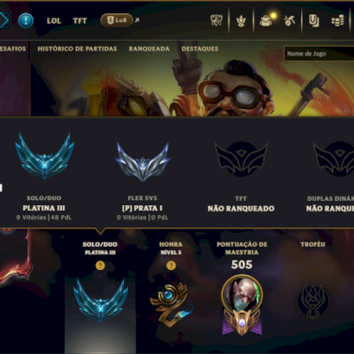 Platina 3 com 140 Champs e 135 Skins ( JG / TOP / MID )