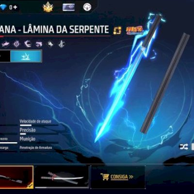 CONTA FF NÍVEL 20 COM KATANA DO SASUKE - LÂMINA DA SERPENTE (SEU EMAIL)