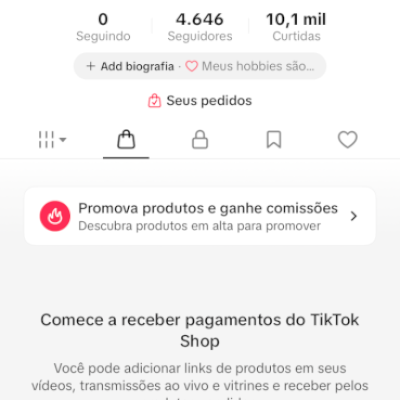 CONTA DO TIKTOK COM SHOP ATIVO +4,6K SEGUIDORES +10K CURTIDAS (PROMOVER ATIVO)