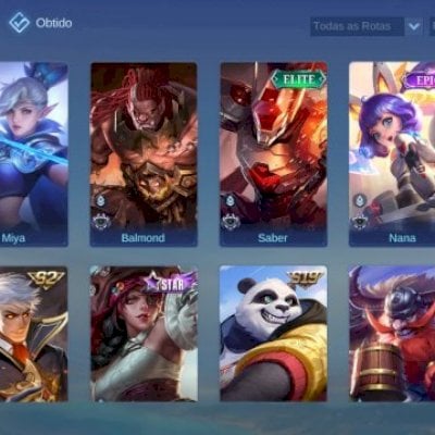 Conta bem upada com 60+ heróis e 60+ skins!