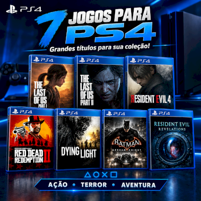 KIT GAMER PS4 – 7 JOGÕES! The Last of US, Resident Evil 4 Remake, Red Dead e +