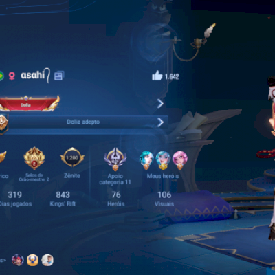 CONTA MESTRE 5 , HERÓIS: 76 , SKINS: 106 E NÍVEL DE HONRA 124