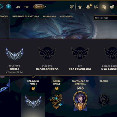 Prata 1 com 145 Champs e 90 Skins ( ADC / MID / JG )