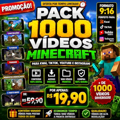 🔥 PACK DEFINITIVO — 1.000 VÍDEOS DE MINECRAFT 🔥 🎮 CONTEÚDO PARA KWAI • TIKTOK