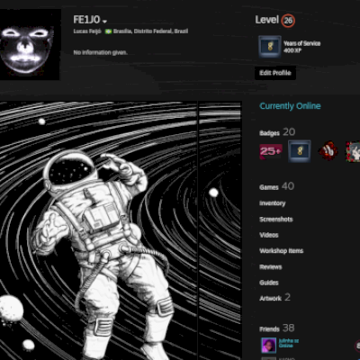 Conta Steam, Nível 26, R$1645,24 gastos apenas em jogos.