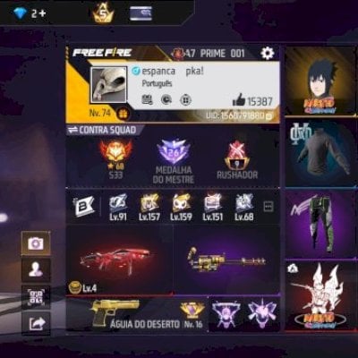 Conta free fire gemada nível 75, 16 passes de Elite atualizado e 10 passes boyaa