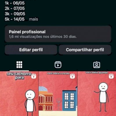 Insta com 10,3k de seguidores e mais de 1,4m de views