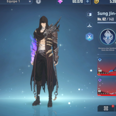 V>Conta Solo Leveling: Arise + Level 62 + 60K Núcleos + 600 Tiros + Recursos