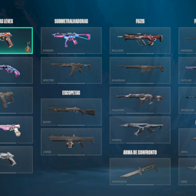 Valorant 3 vandal, 2 phantom, 1 sherif, 1 ghost, 1 faca, 1 passe e 600 vp