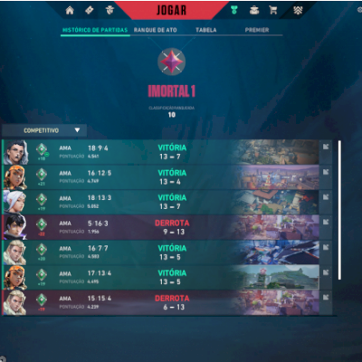 Conta valorant imortal com faca rgx (smurf)