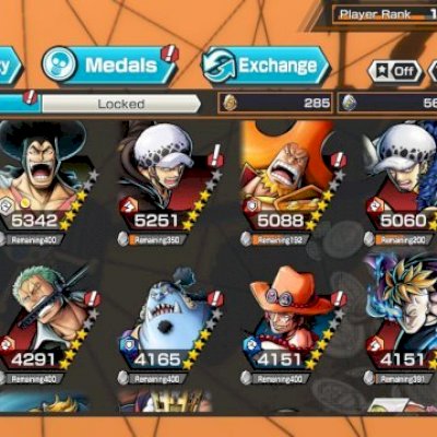Conta de one piece bounty rush, conta no rank A, com 3 Ex e cheia de 4 estrelas