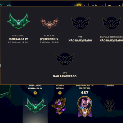 Esmeralda 4 com 150 Champs e 85 Skins ( MID / ADC / JG )