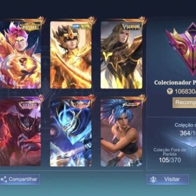 CONTA COM 364 SKINS,COLAB,LEGEND,COLECTOR 🔥10 SKINS LANCELOT