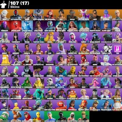 >>Conta Fortinite | 107 skins | Spider-Man | Rick Sanchez | Lara Croft | Dummy