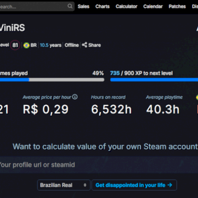 Conta Steam de R$12.251 / 285 Jogos / 10.5 anos / LV 81