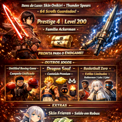 [PROMOÇÃO] CONTA ROBLOX: AOT REVOLUTION P4 + ONIKIRI + UBG RANK MÁXIMO + DB SOUL