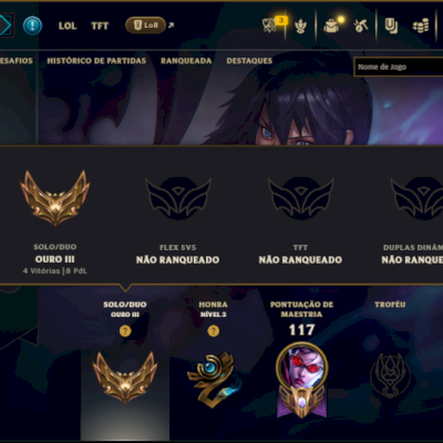 Ouro 3 com 50 Champs e 26 Skins  ( MAIN ADC ) +1 Prestigio