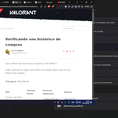 FULL ACESSO CONTA DE VALORANT 350 REAIS 10 SKIN DE VANDAL 2 PHANTOM 6 FACAS...