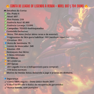 MAIS DE 700 SKINS +100 FRAGMENTOS DE SKINS PARA HABILITAR + TODOS OS CHAMPS